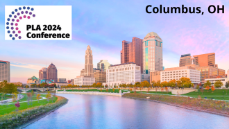 A picture of Columbus, Ohio with the PLA Conference logo